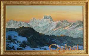 Кавказ, планина Ушба, у зору, уље на платну